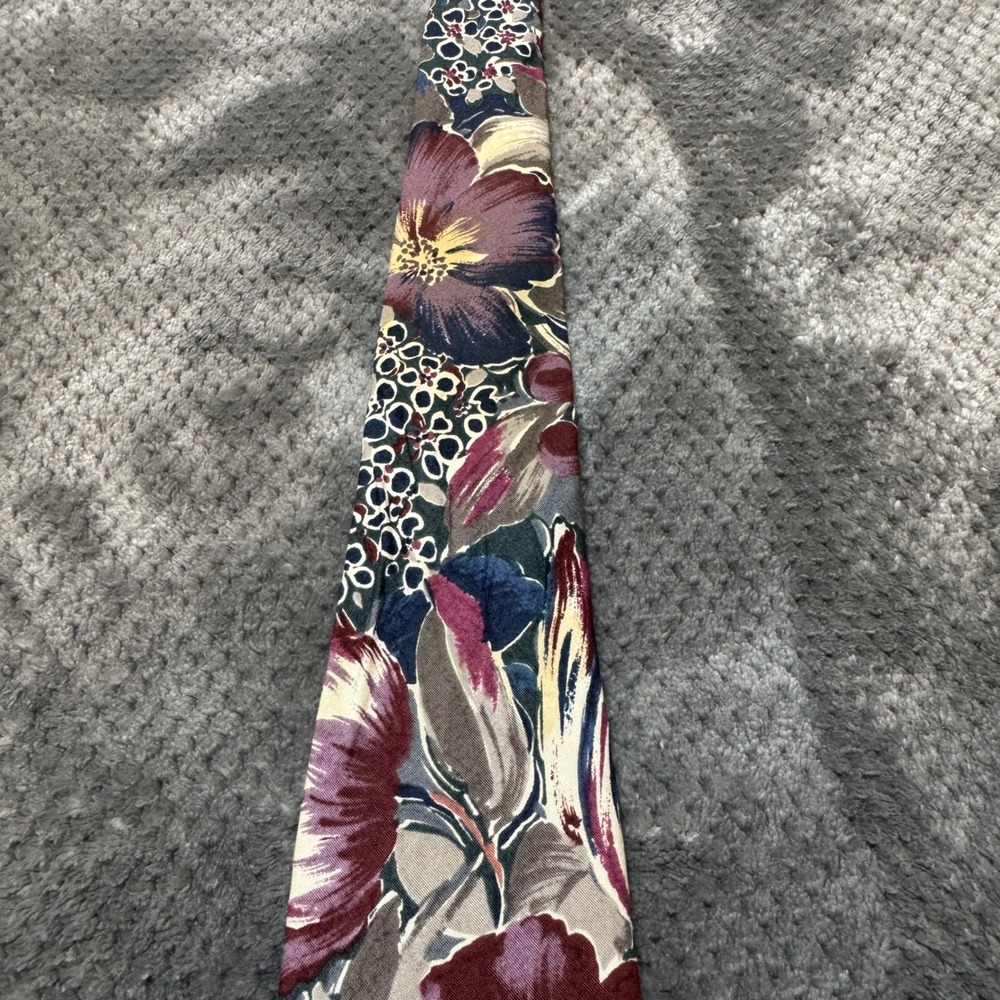 Fraser Thomson & Sons Mens Floral Tie Burgundy Navy Blue Grey Wide 3.75in - Picture 6 of 6